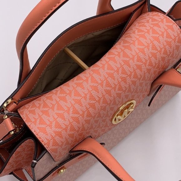 Michael Kors Carmen Medium Color-Block Logo Satchel Crossbody Sherbert Multi - Picture 11 of 16